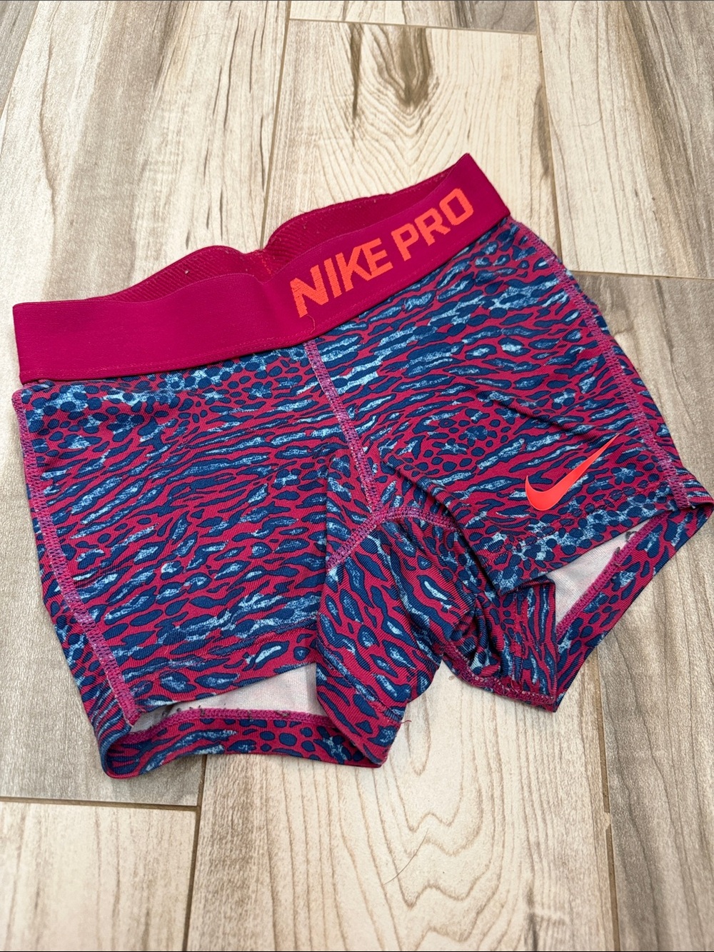 Nike Girls' Pink and Blue Athletic Compression Shorts